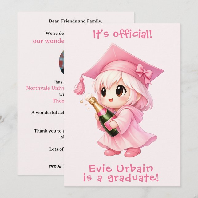 Invitación 🎉🍾Anuncio de Celebración de Champán Chibi (Anverso / Reverso)