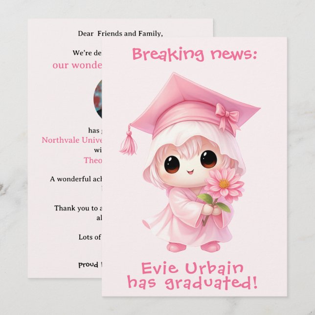 Invitación 🎓Anuncio de graduación de Chibi Blossom (Anverso / Reverso)