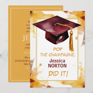 Invitación 🎓Anuncio de graduación personalizado Golden Glow