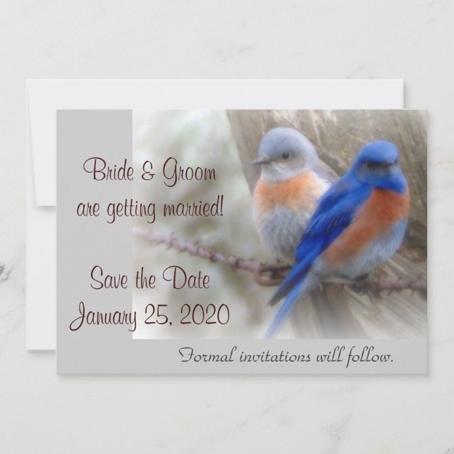 Invitación Anuncios de Boda de Pájaros Azules (Anverso)
