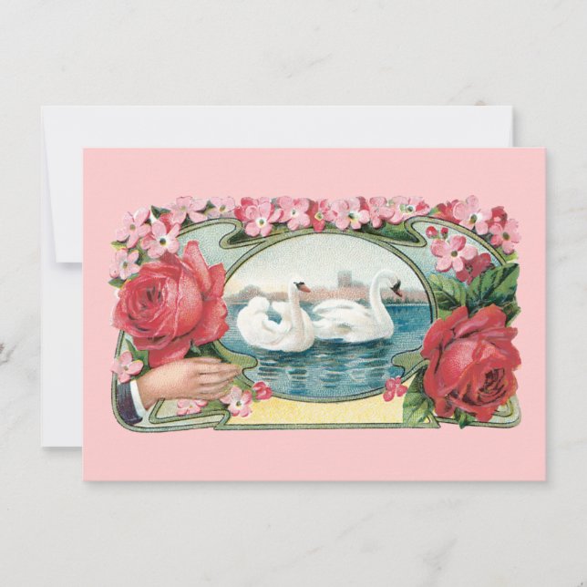 Invitación Anuncios de Boda Personalizados de Cisnes y Rosas (Anverso)