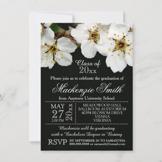 Invitación Anuncios de graduación de flores blancas (Anverso)