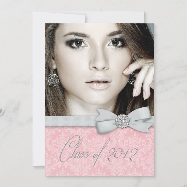 Invitación Anuncios de graduación de fotos en damasco rosa (Anverso)