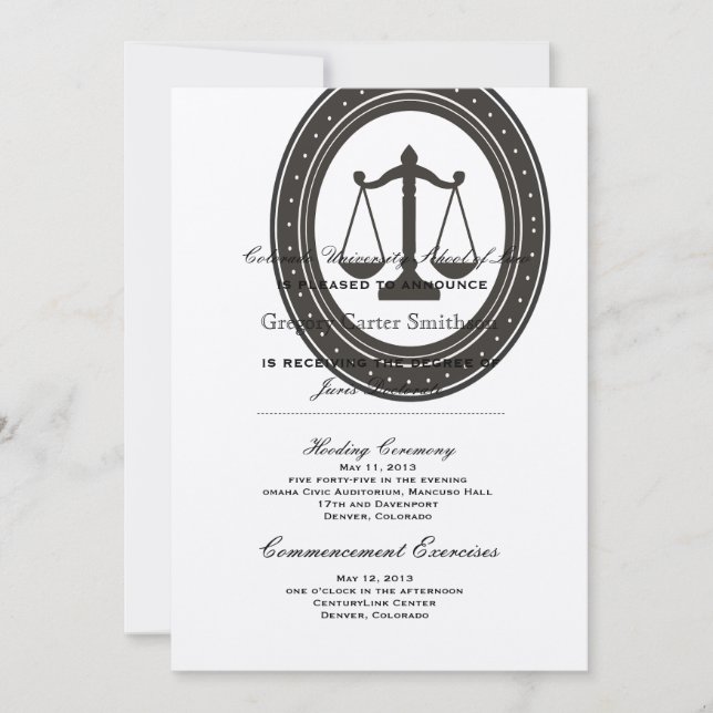Invitación Anuncios de graduación de la Facultad de Derecho P (Anverso)