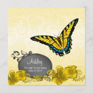 Invitación Anuncios de graduación de mariposa amarilla y negr