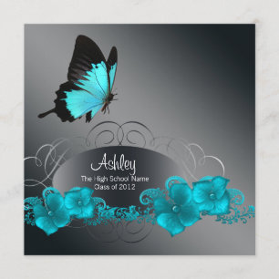 Invitación Anuncios de graduación de mariposa azul verde azul