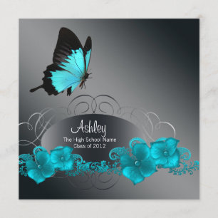 Invitación Anuncios de graduación de mariposa azul verde azul