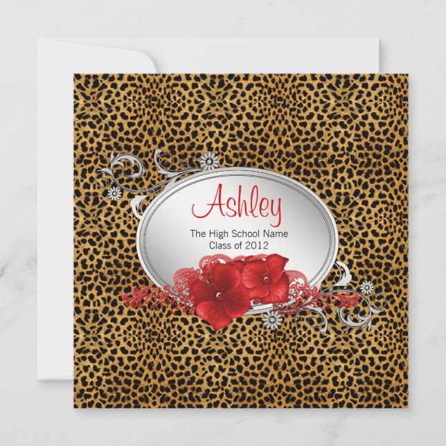 Invitación Anuncios de graduación del Leopardo Rojo chicas (Anverso)