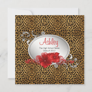Invitación Anuncios de graduación del Leopardo Rojo chicas