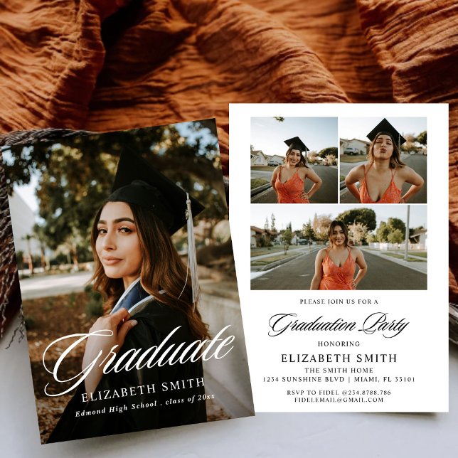 Invitación Anuncios de graduación minimalistas de 4 fotos (Subido por el creador)