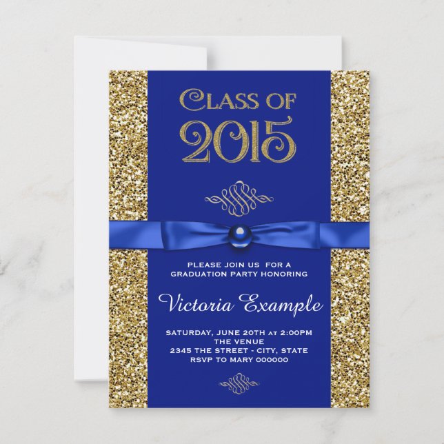 Invitación Anuncios de graduación Royal Blue and Gold (Anverso)