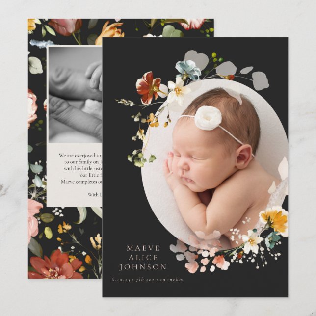 Invitación Anuncios de natalidad de foto de época negra (Anverso / Reverso)