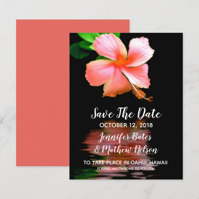Invitación Anuncios de Save the Date de Hibiscus Tropical (Anverso / Reverso)