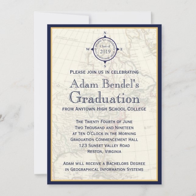 Invitación Anuncios formales de graduación de Mapa de brújula (Anverso)