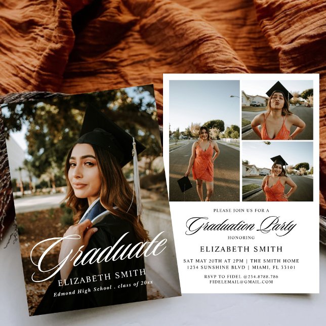 Invitación Anuncios minimalistas de graduación de 4 fotos (Subido por el creador)