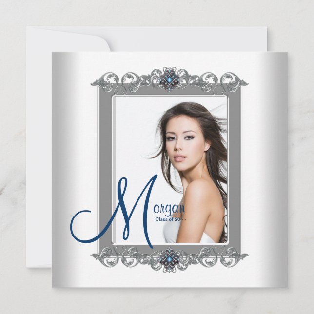 Invitación Anuncios verde azulados de graduación de fotos azu (Anverso)