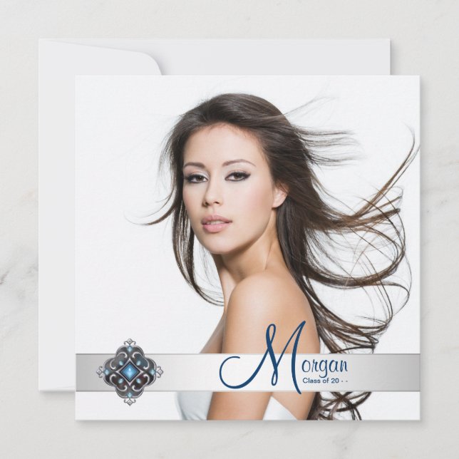 Invitación Anuncios verde azulados de graduación de fotos azu (Anverso)