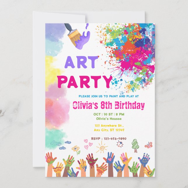 Invitación ANY AGE Art Party Paint Party Birthday  (Anverso)