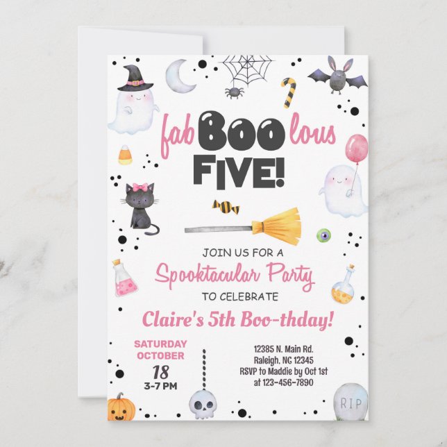 Invitación ANY AGE fa-boo-lous Halloween girl boo-thday. (Anverso)