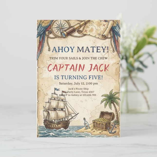 Invitación ANY AGE - Pirate Birthday Party Invitation (Anverso de pie)