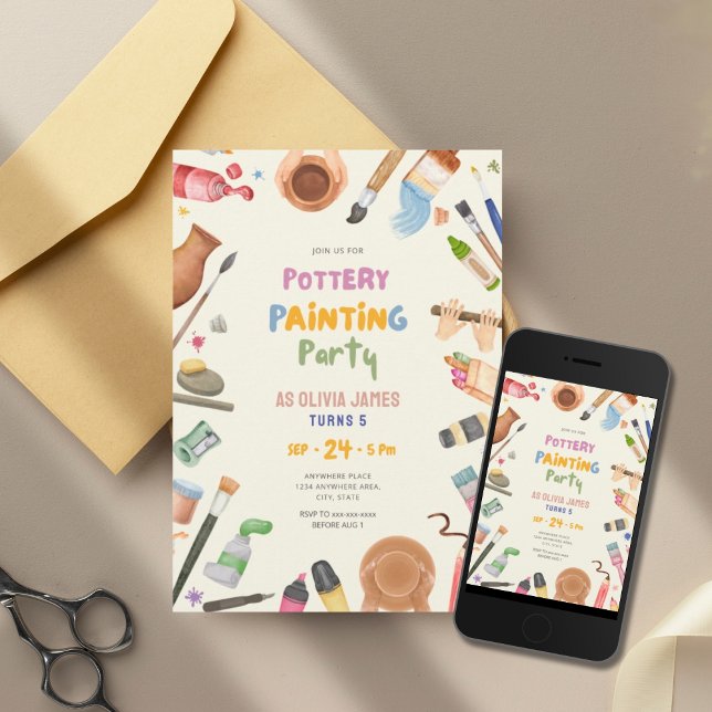Invitación Any age pottery painting birthday party (Subido por el creador)