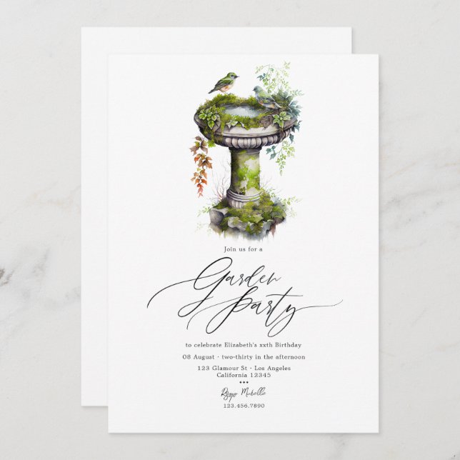 Invitación Any Occasion Watercolor Birds Elegant Garden Party (Anverso / Reverso)