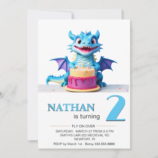 Invitación *~* AP88 Dragon Baby Photo age 2 Birthday Party (Anverso)