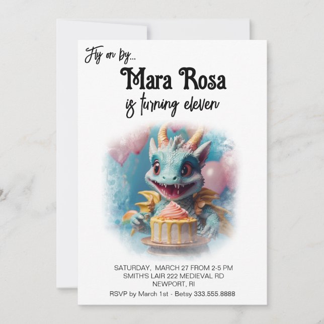 Invitación *~* AP88 FOTO Dulce Bebé Dragón Fiesta de cumpleañ (Anverso)