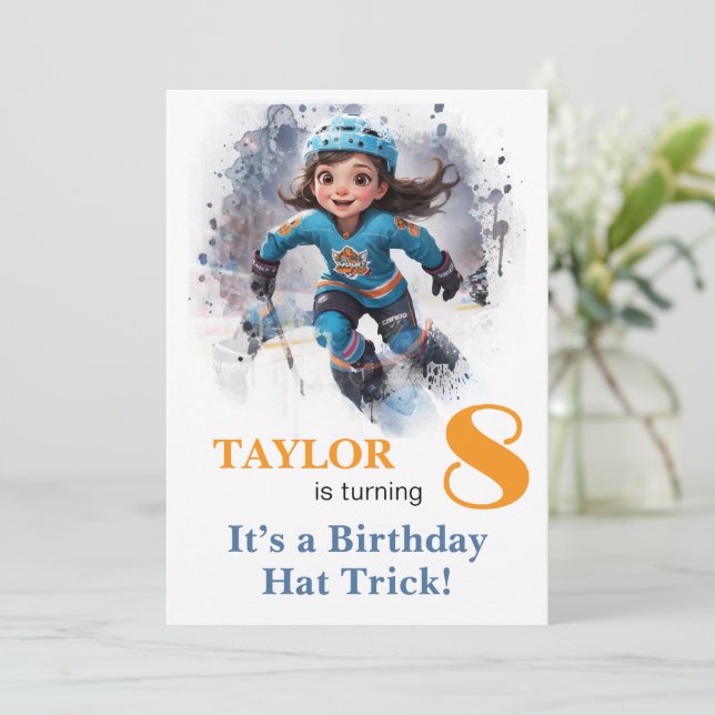 Invitación *~* AP94 DIY k-8 Cute Hockey Girl Birthday (Anverso de pie)