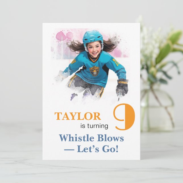Invitación *~* AP94 DIY kw-2 Cute Hockey Girl Birthday (Anverso de pie)
