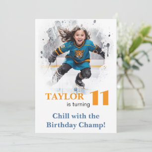 Invitación *~* AP94 k-13 Día de cumpleaños de Chica de hockey