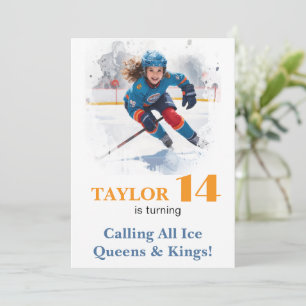Invitación *~* AP94 k-15 Cumpleaños de un Chica de hockey de 