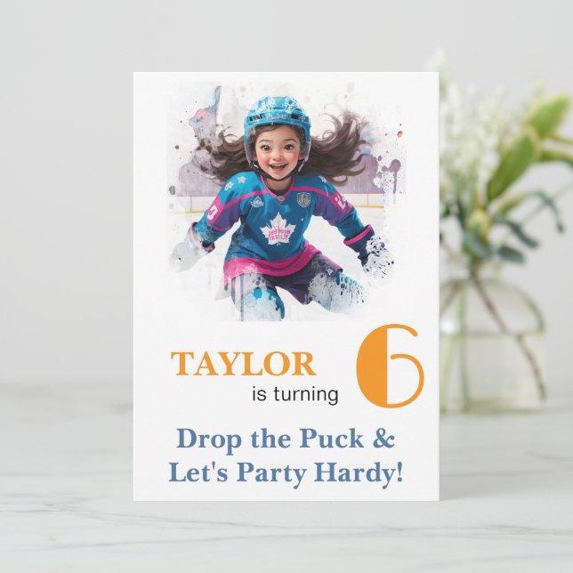 Invitación *~* AP94 k-21  DIY Cute Hockey Girl Birthday (Anverso de pie)