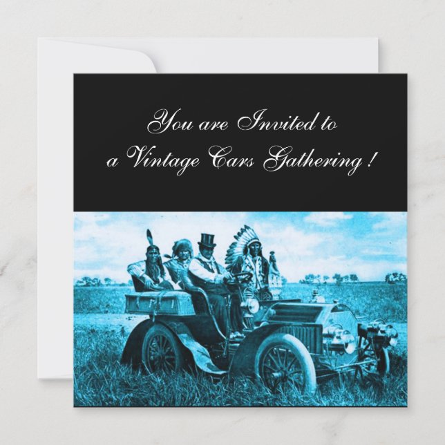 Invitación APACHES Y GERONIMO EN COCHE DE MOTOR, champán (Anverso)