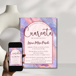 Invitación Apaque rosa morado español 40 cumpleaños para ella