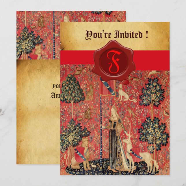 INVITACIÓN APARCAMIENTO DE SELLO DE LADY Y UNICORN MONOGRAM R (Anverso / Reverso)