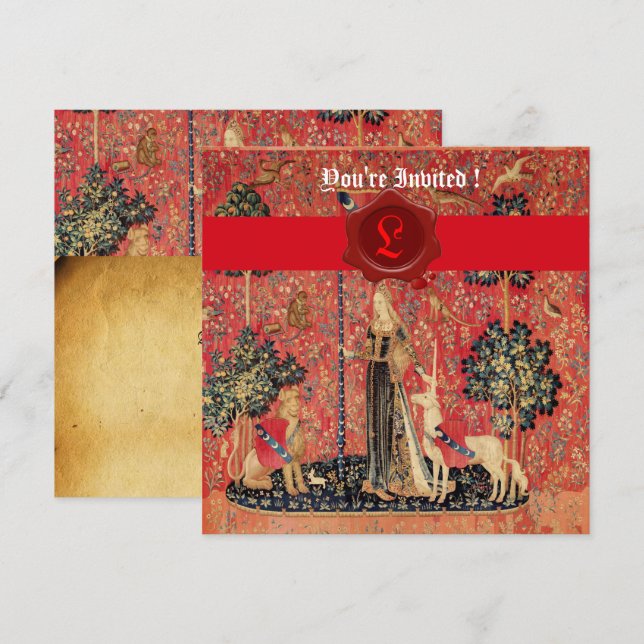 INVITACIÓN APARCAMIENTO DE SELLO DE LADY Y UNICORN MONOGRAM R (Anverso / Reverso)