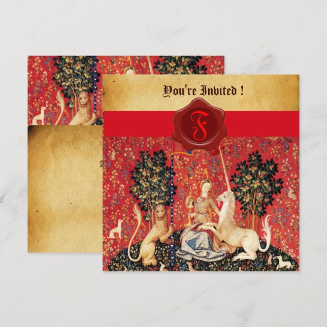 INVITACIÓN APARCAMIENTO DE SELLO DE LADY Y UNICORN MONOGRAM R (Anverso / Reverso)