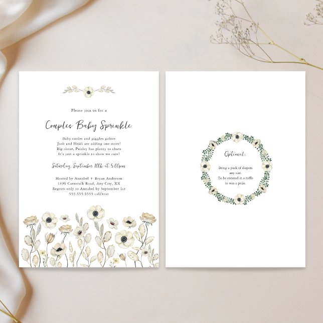 Invitación Aparición de bebé para parejas con flores blancas  (Subido por el creador)