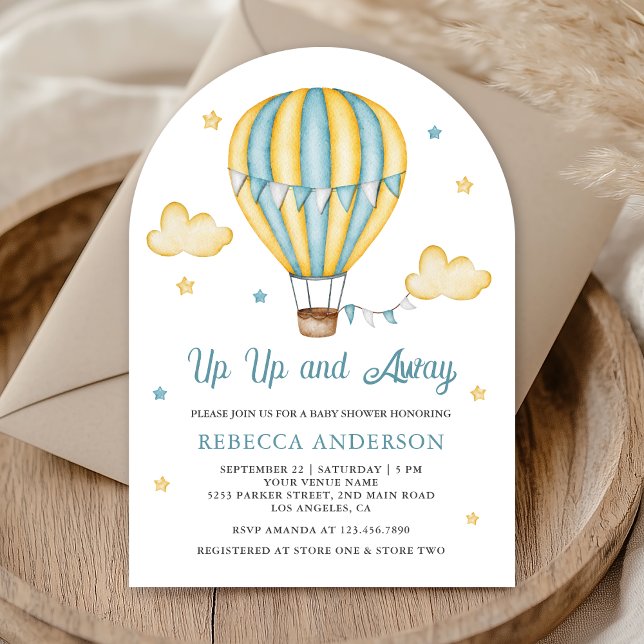 Invitación Apártate Baby Shower de globo aerostático azul ama (Subido por el creador)