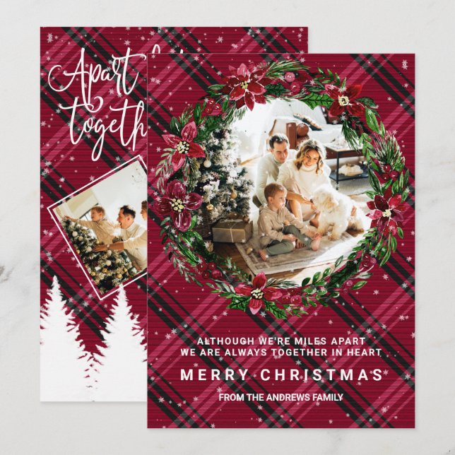 Invitación Aparte Pero Juntos Navidades de Fotos de Wreath Fl (Anverso / Reverso)