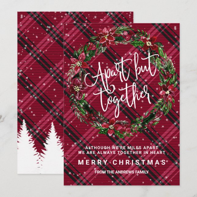 Invitación Aparte Pero Juntos Navidades Floral Wreath Flannel (Anverso / Reverso)