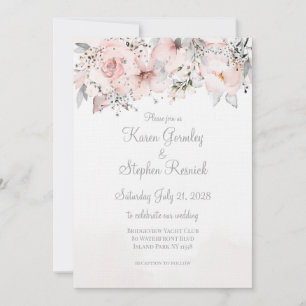 Invitación Apellidos del Boda Rubor Peony Silver Eucalyptus