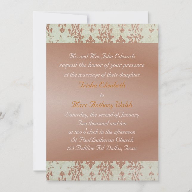 Invitación apenada de la boda del brocado (Anverso)
