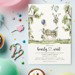 Invitación Apenas Espera Bosque Oso Niño Sip & See