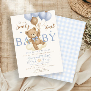 Invitación Apenas esperamos globo de oso azul niño shower de