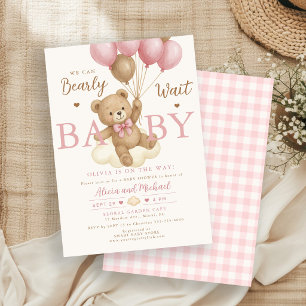 Invitación Apenas esperamos globo de oso rosa niña shower de 