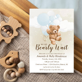 Invitación Apenas Esperamos Neutral, Baby Shower Azul y Blanc