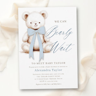 Invitación Apenas Esperamos Oso Azul Suave Oso de Peluche Bab