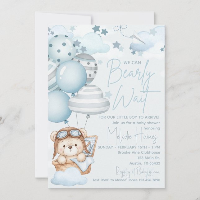 Invitación Apenas Esperamos Oso de Peluche Baby Shower (Anverso)